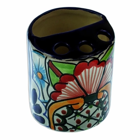 Novica Handmade Talavera Bouquet Ceramic Toothbrush Holder - Multicolor toothbrush holder,bathroom cup,bathroom organizer