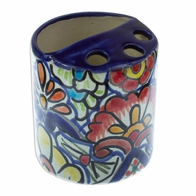 Novica Handmade Talavera Flowers Ceramic Toothbrush Holder - ` toothbrush holder,bathroom cup,bathroom organizer