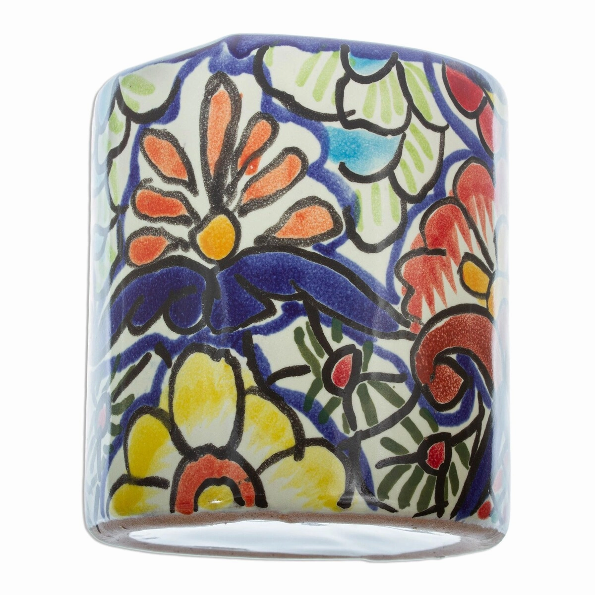 Novica Handmade Talavera Flowers Ceramic Toothbrush Holder - `