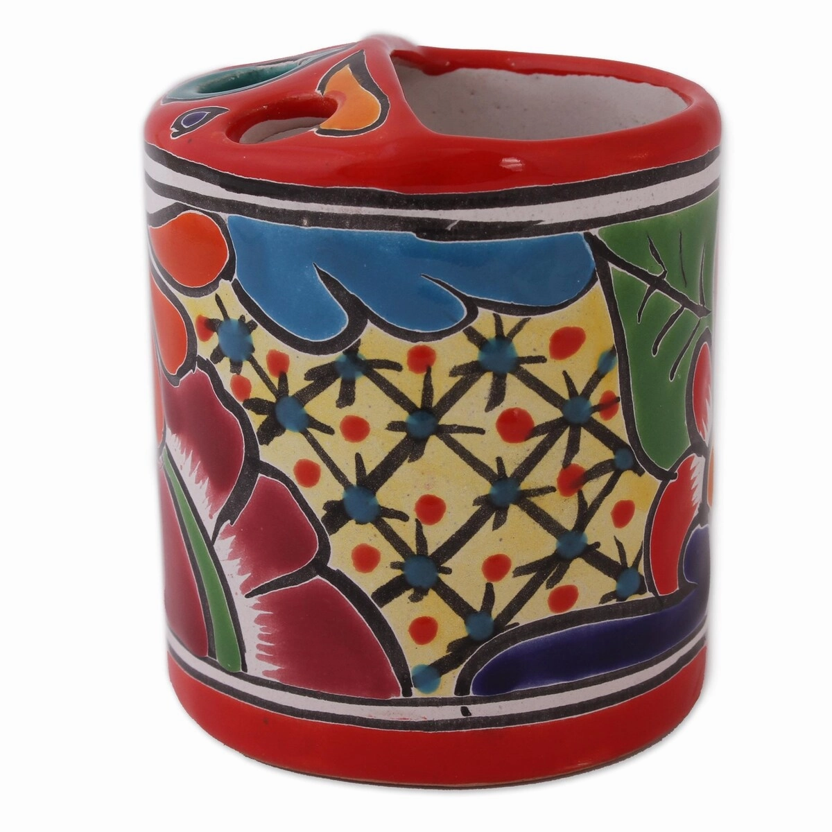 Novica Handmade Talavera Hygiene Ceramic Toothbrush Holder - Multi