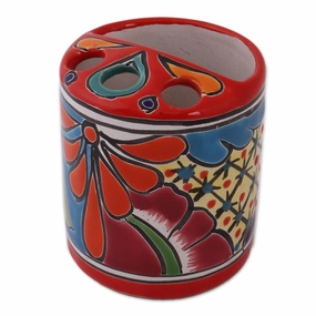 Novica Handmade Talavera Hygiene Ceramic Toothbrush Holder - Multi toothbrush holder,bathroom cup,bathroom organizer