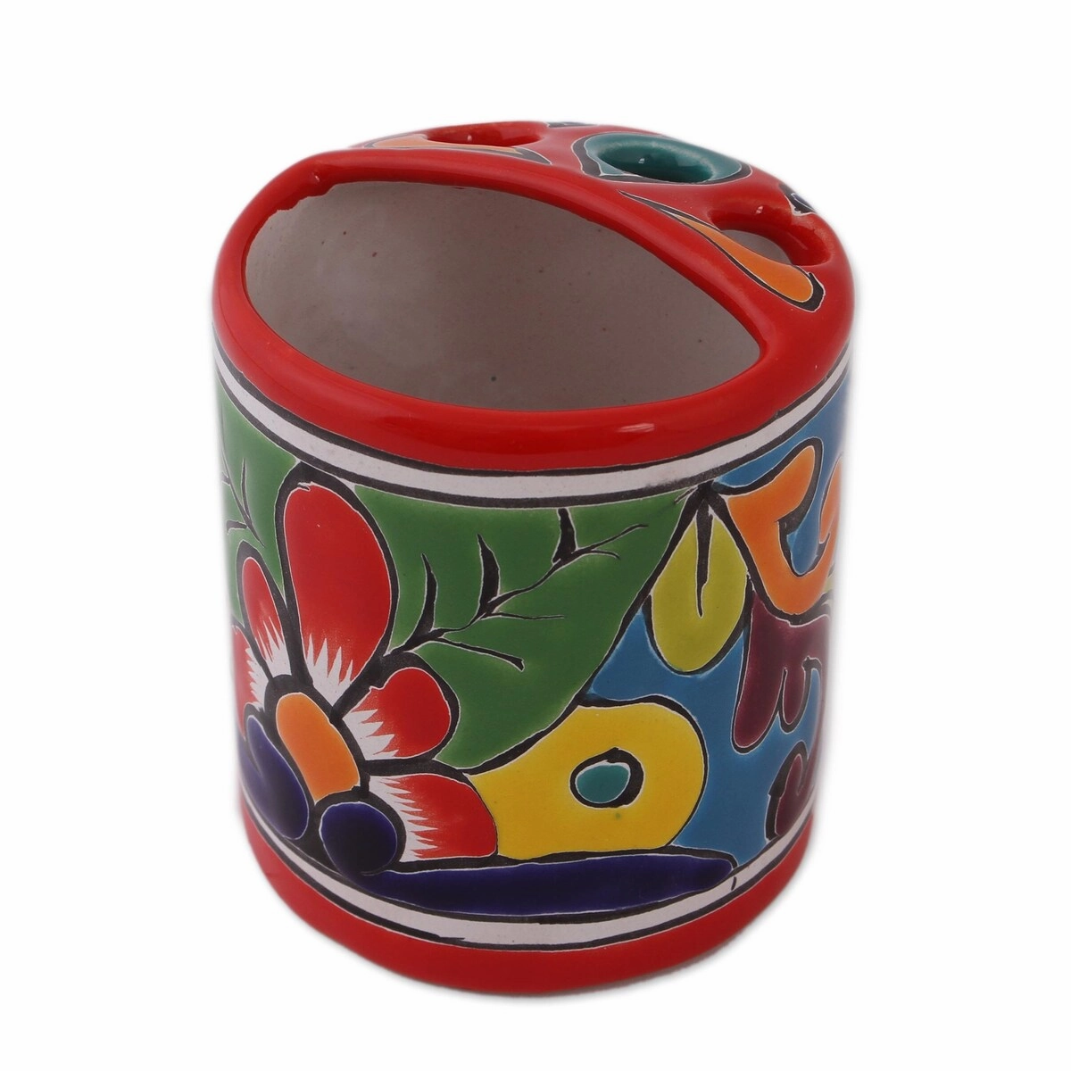 Novica Handmade Talavera Hygiene Ceramic Toothbrush Holder - Multi