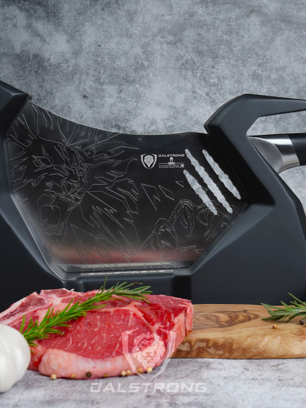 Obliterator XL Cleaver Knife | Rubberwood Stand | Gladiator Series R | Dalstrong 