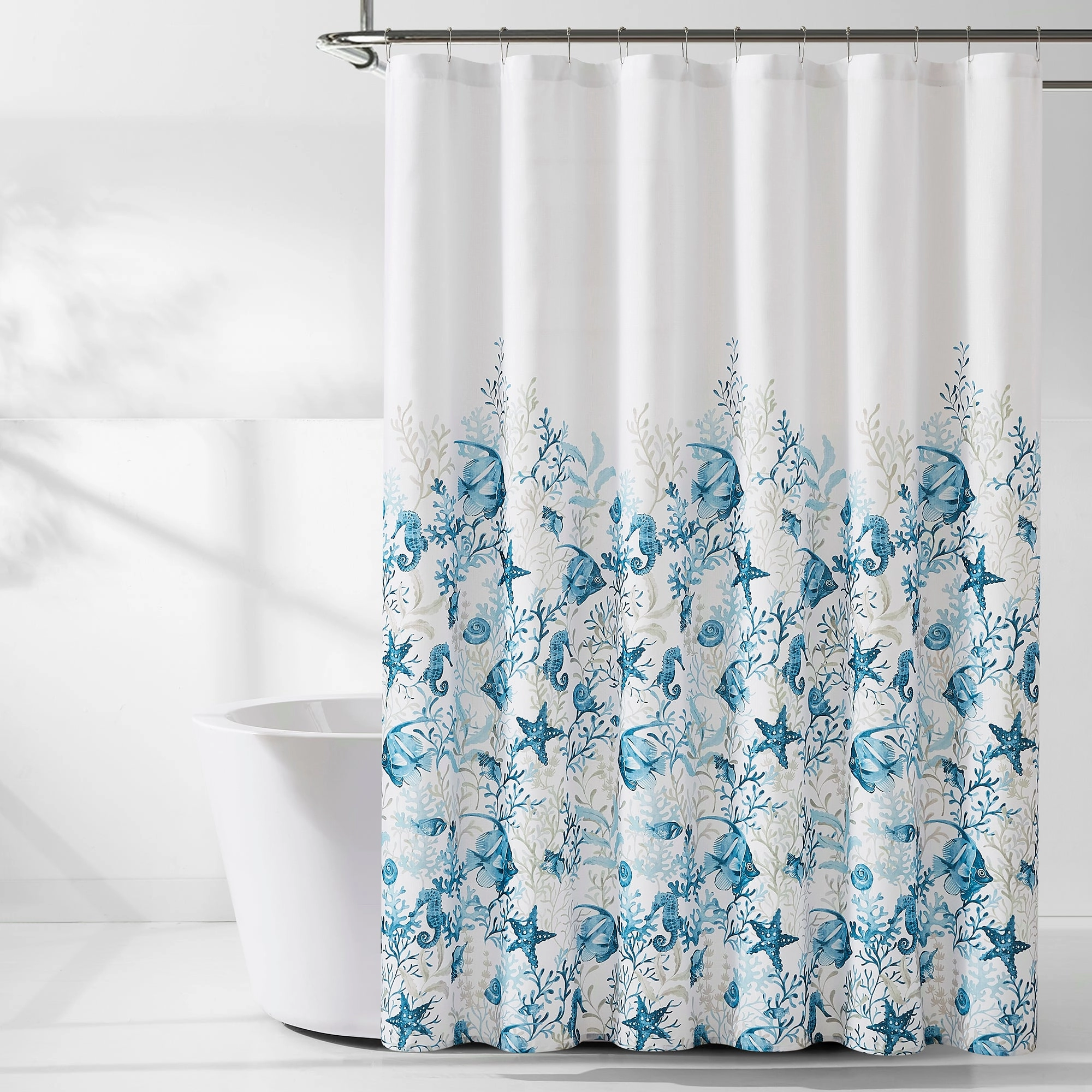 Oceana Watercolor Sea Life Linen Textured Shower Curtain shower curtain,bath curtain,bathroom decor