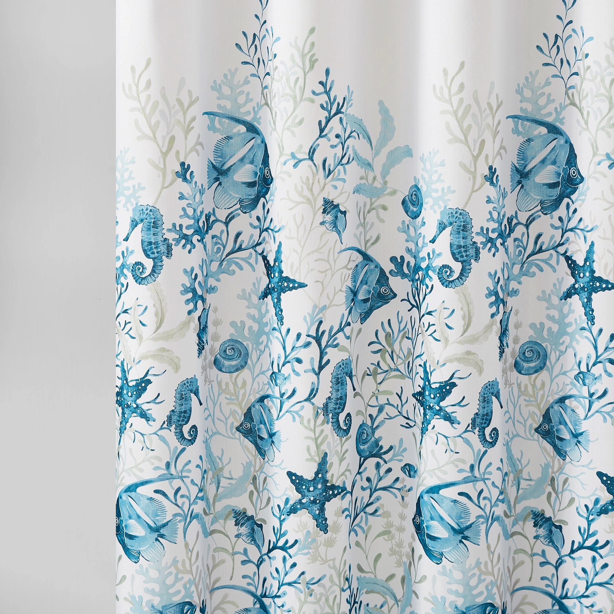 Oceana Watercolor Sea Life Linen Textured Shower Curtain