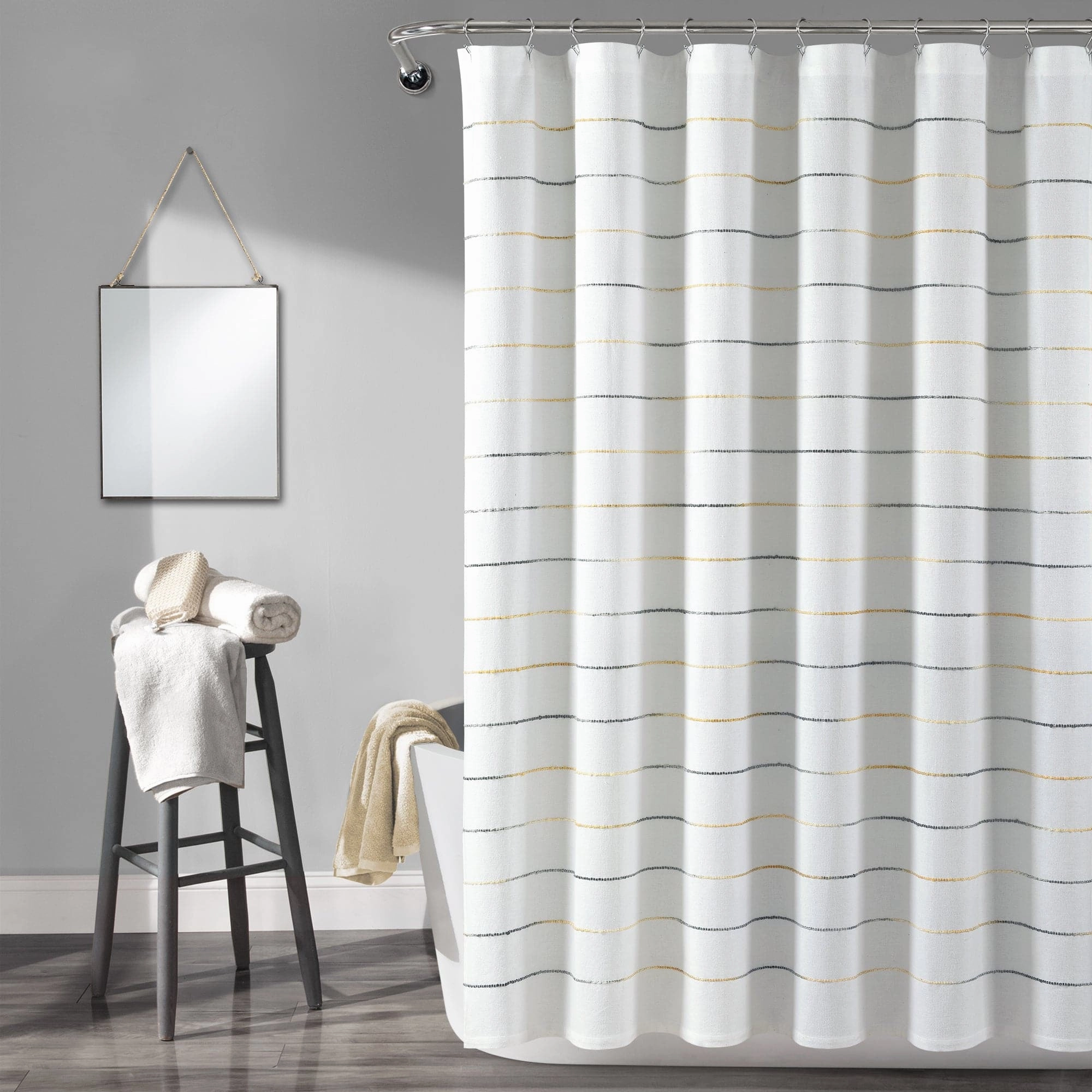 Ombre Stripe Yarn Dyed Recycled Cotton Blend Shower Curtain shower curtain,bath curtain,bathroom decor