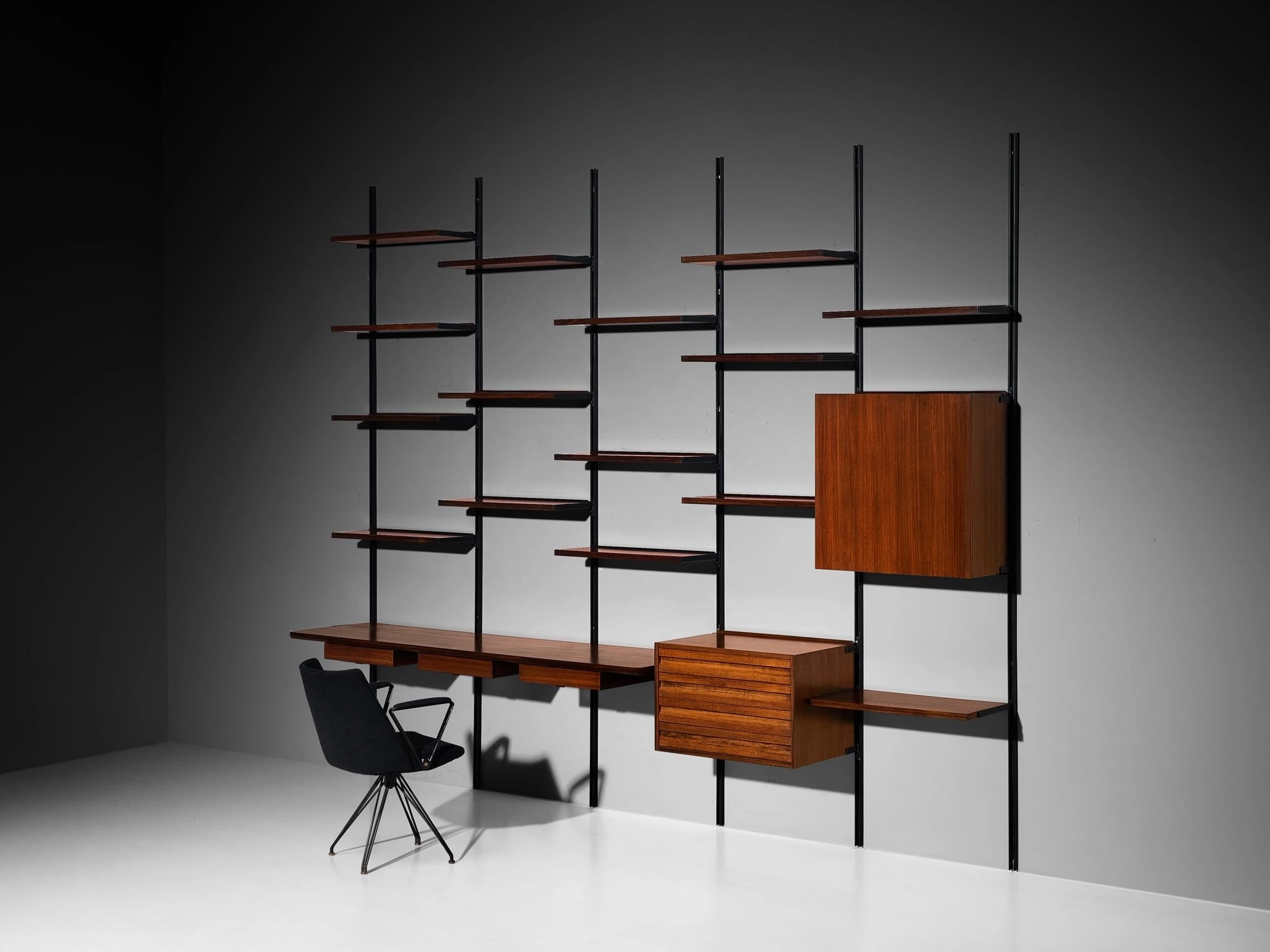Osvaldo Borsani for Tecno 'E22' Wall Unit or Bookcase in Rosewood and Metal storage cabinet,organizer,furniture storage