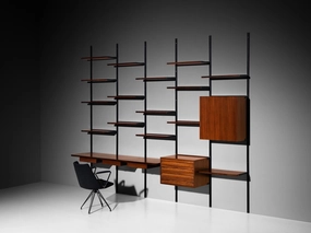 Osvaldo Borsani for Tecno 'E22' Wall Unit or Bookcase in Rosewood and Metal storage cabinet,organizer,furniture storage