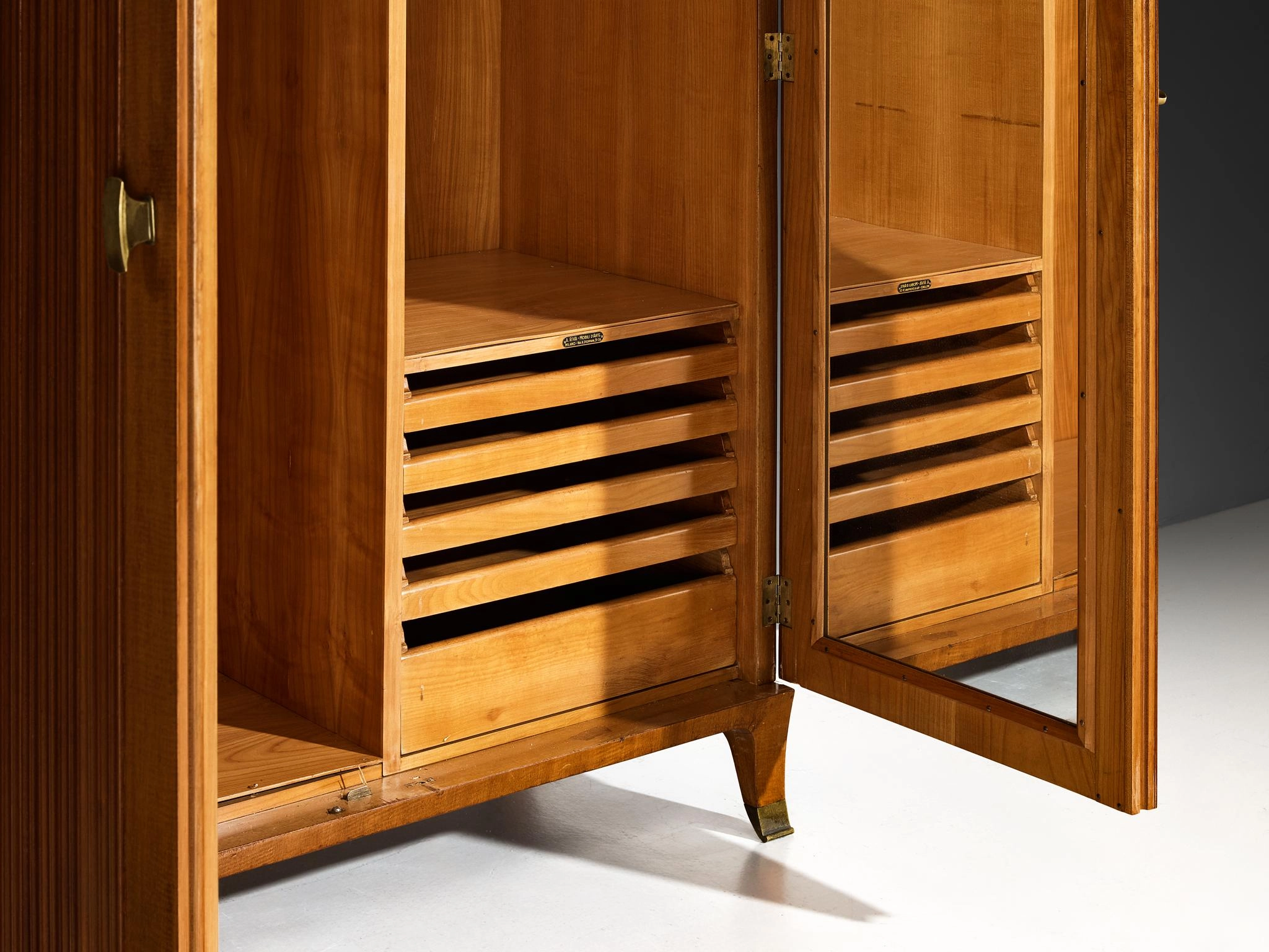 Paolo Buffa Wardrobe with Walnut Grissinato Front and Brass Accents