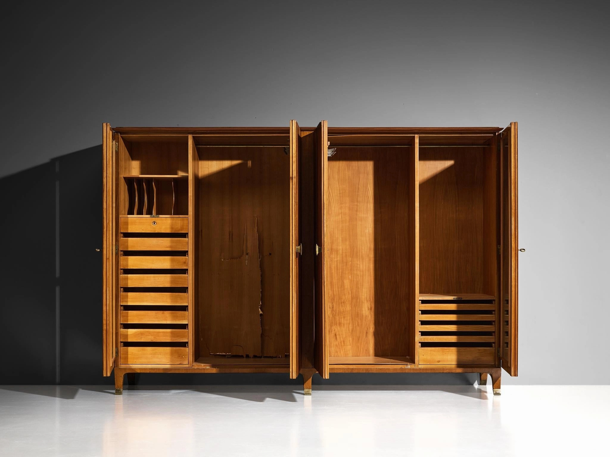 Paolo Buffa Wardrobe with Walnut Grissinato Front and Brass Accents