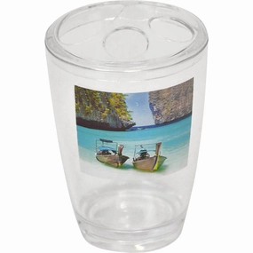 Paradise Clear Toothbrush Holder Stand for Bathroom Vanity Countertop - Blue, Green, Brown, Multicolor - 3" L x 3" W x 4.8" H toothbrush holder,bathroom cup,bathroom organizer