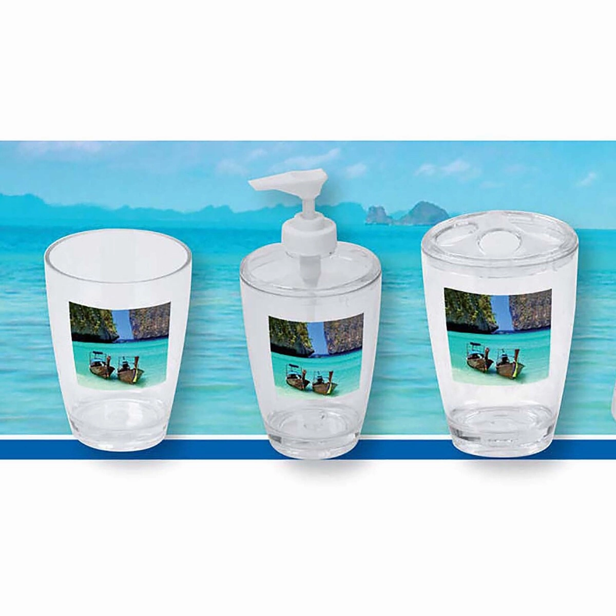 Paradise Clear Toothbrush Holder Stand for Bathroom Vanity Countertop - Blue, Green, Brown, Multicolor - 3" L x 3" W x 4.8" H