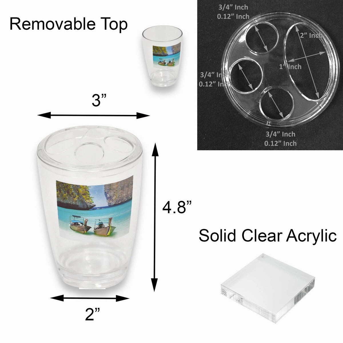 Paradise Clear Toothbrush Holder Stand for Bathroom Vanity Countertop - Blue, Green, Brown, Multicolor - 3" L x 3" W x 4.8" H