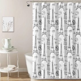 Paris Bonjour Cotton Shower Curtain shower curtain,bath curtain,bathroom decor