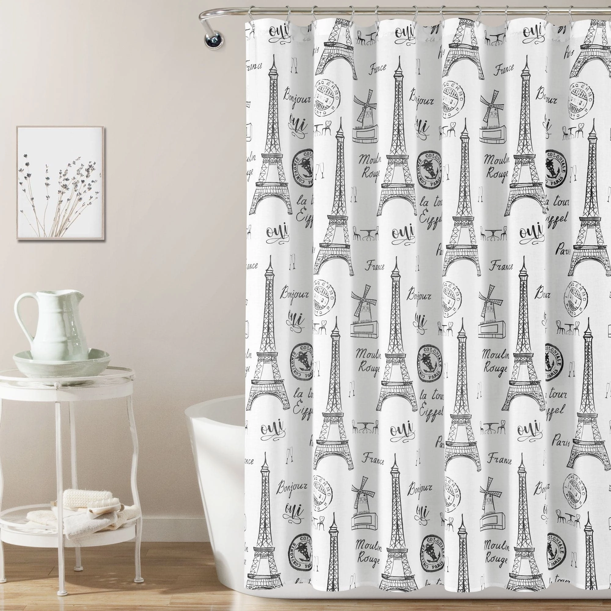 Paris Bonjour Cotton Shower Curtain shower curtain,bath curtain,bathroom decor