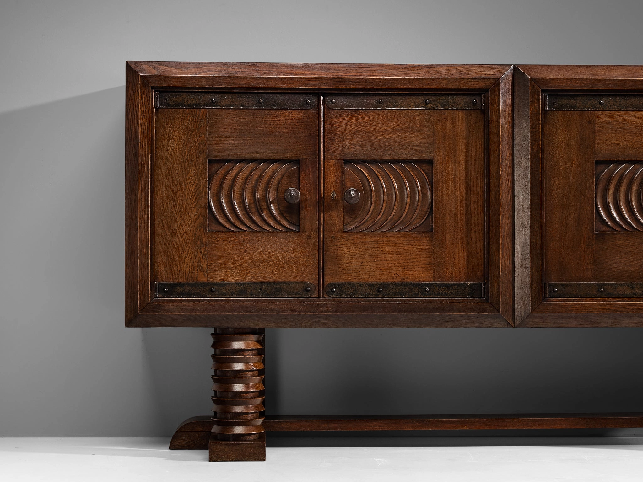 Parisian Art Deco Sideboard in Solid Oak with Iron Elements
