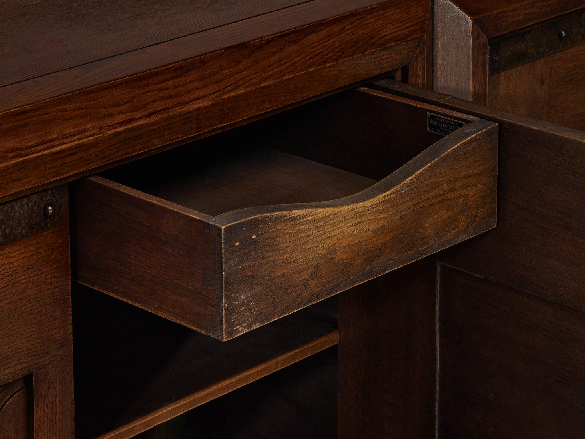 Parisian Art Deco Sideboard in Solid Oak with Iron Elements