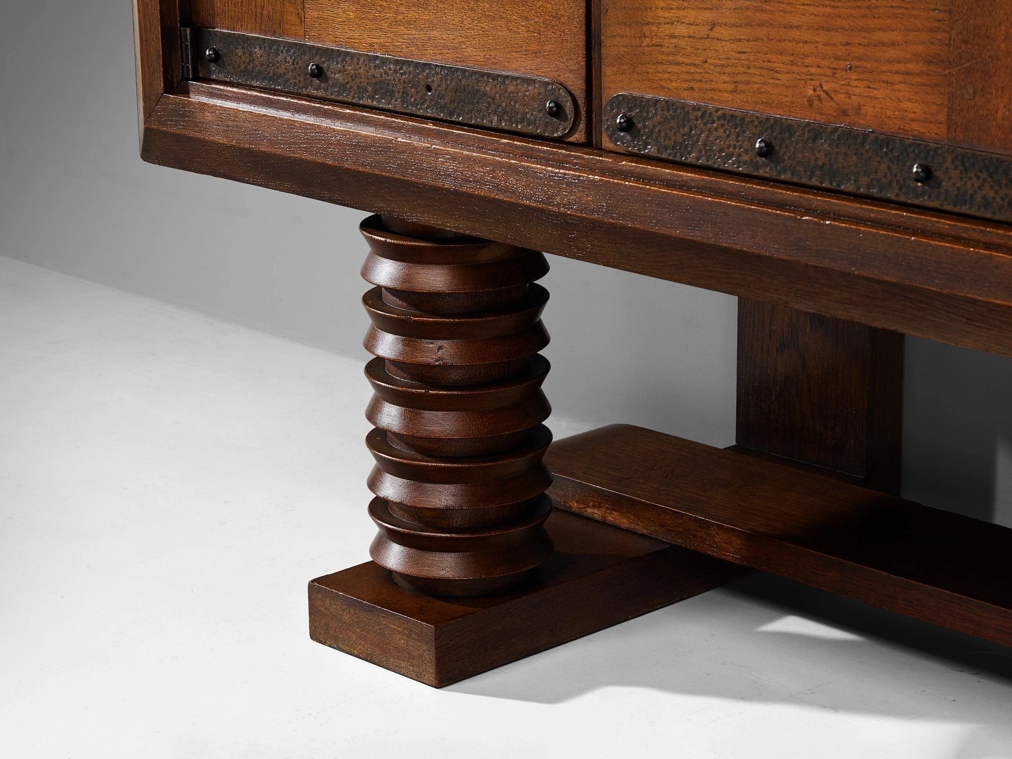 Parisian Art Deco Sideboard in Solid Oak with Iron Elements