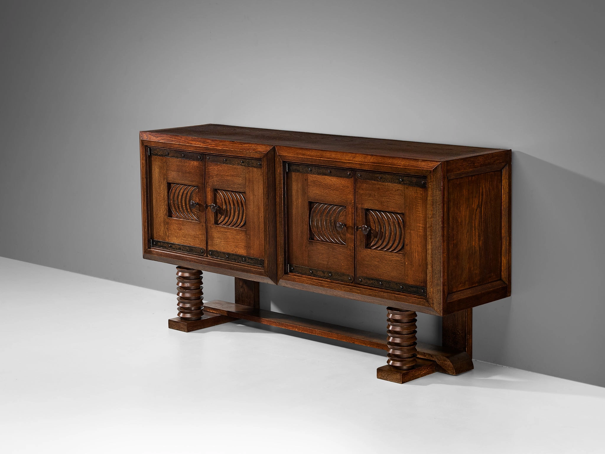 Parisian Art Deco Sideboard in Solid Oak with Iron Elements storage cabinet,organizer,furniture storage