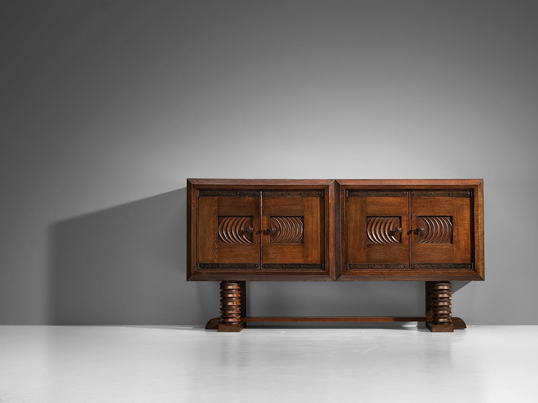 Parisian Art Deco Sideboard in Solid Oak with Iron Elements