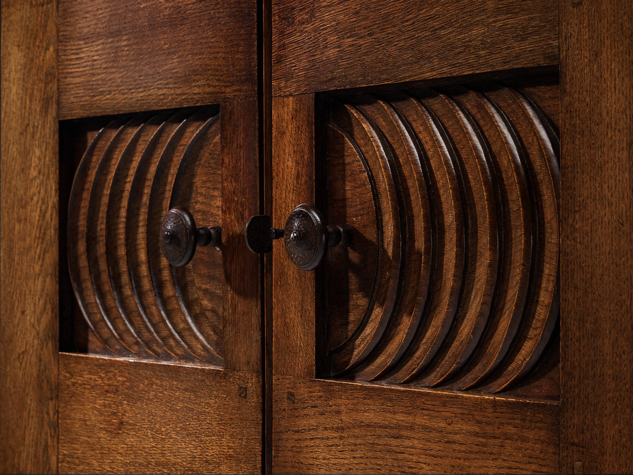 Parisian Art Deco Sideboard in Solid Oak with Iron Elements