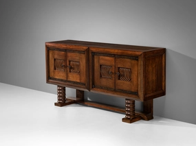 Parisian Art Deco Sideboard in Solid Oak with Iron Elements storage cabinet,organizer,furniture storage