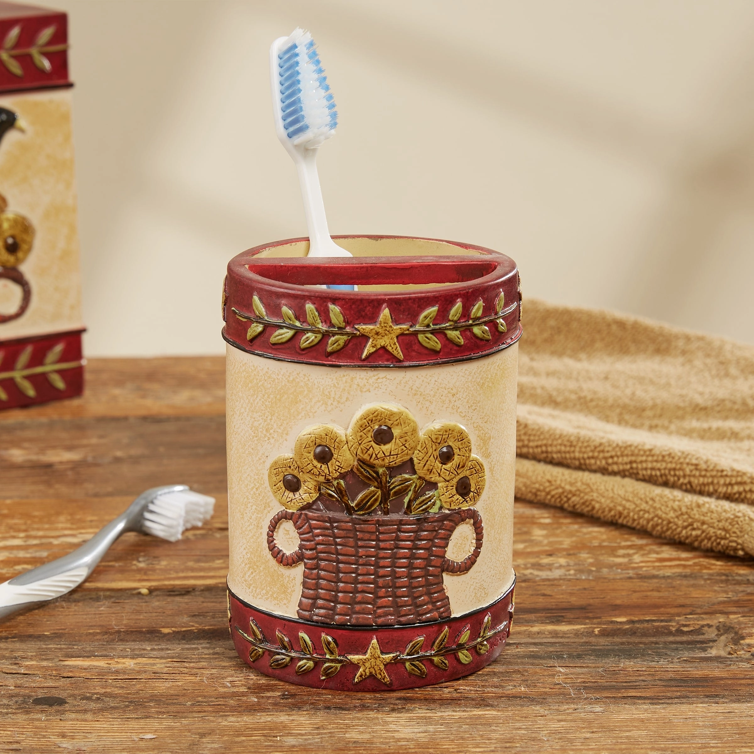 Park Designs Folk Crow Bath Toothbrush Holder - Yellow - 4.5"H x 3.25"Dia