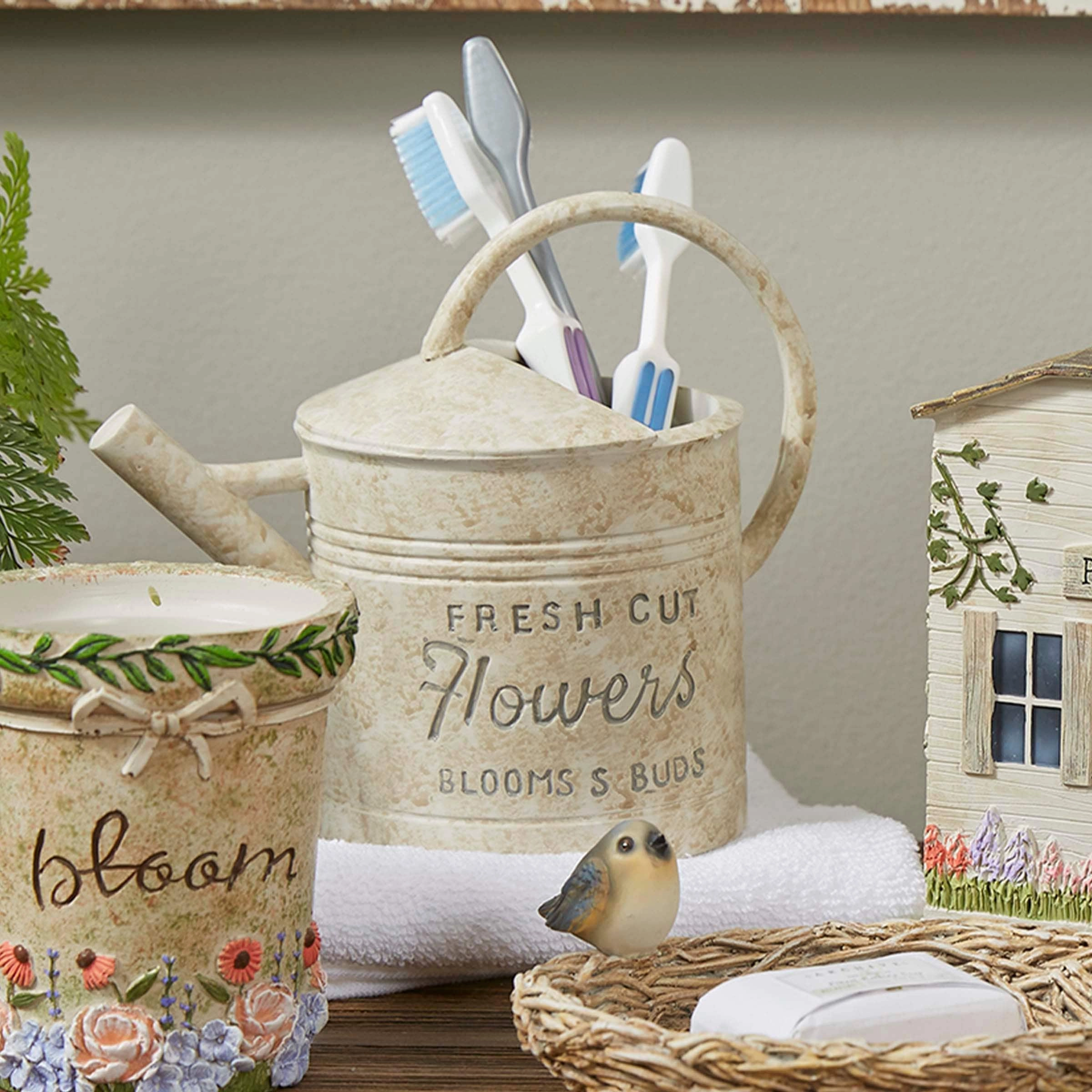 Park Designs Spring Garden Toothbrush Holder - Beige - 4 x 6 x 4