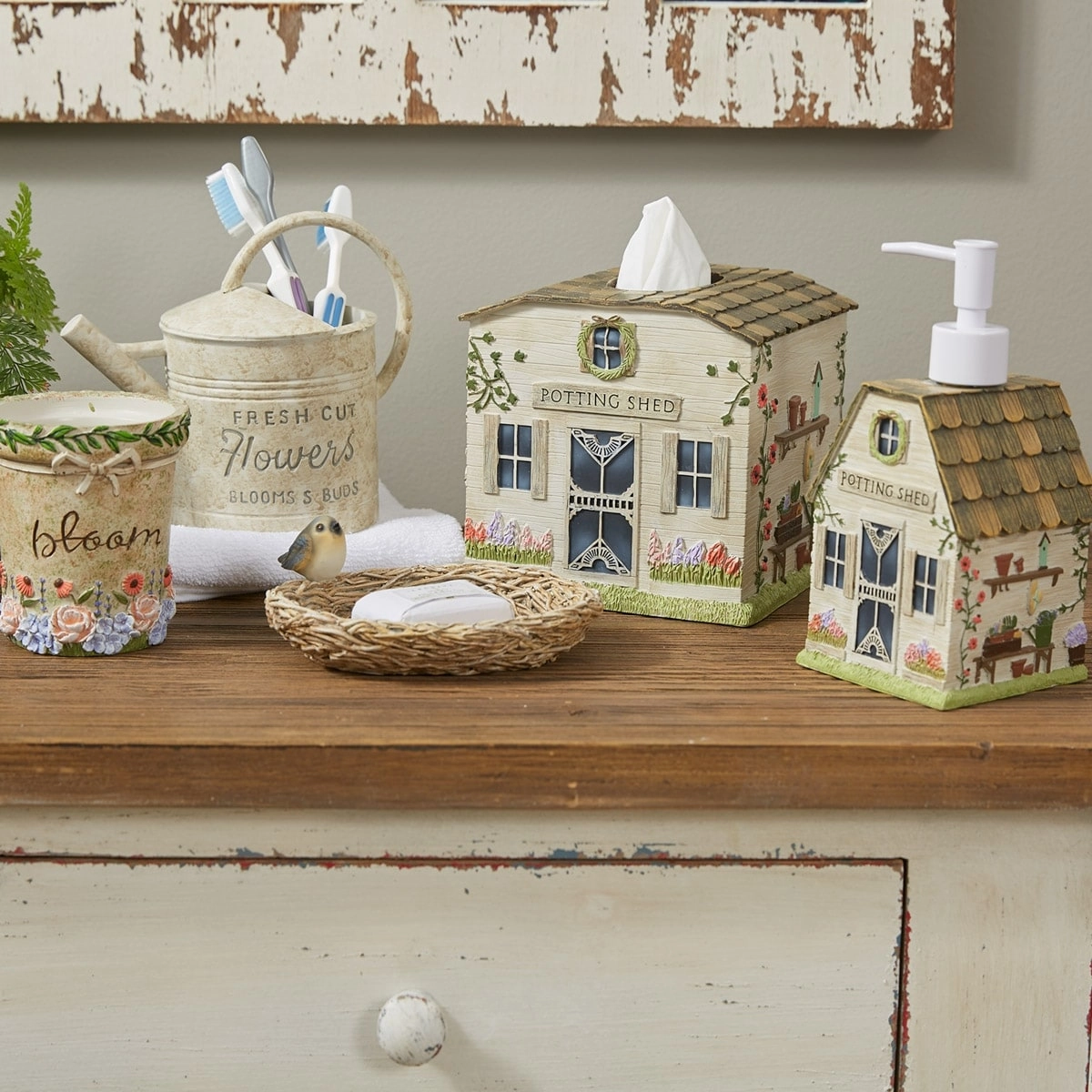 Park Designs Spring Garden Toothbrush Holder - Beige - 4 x 6 x 4