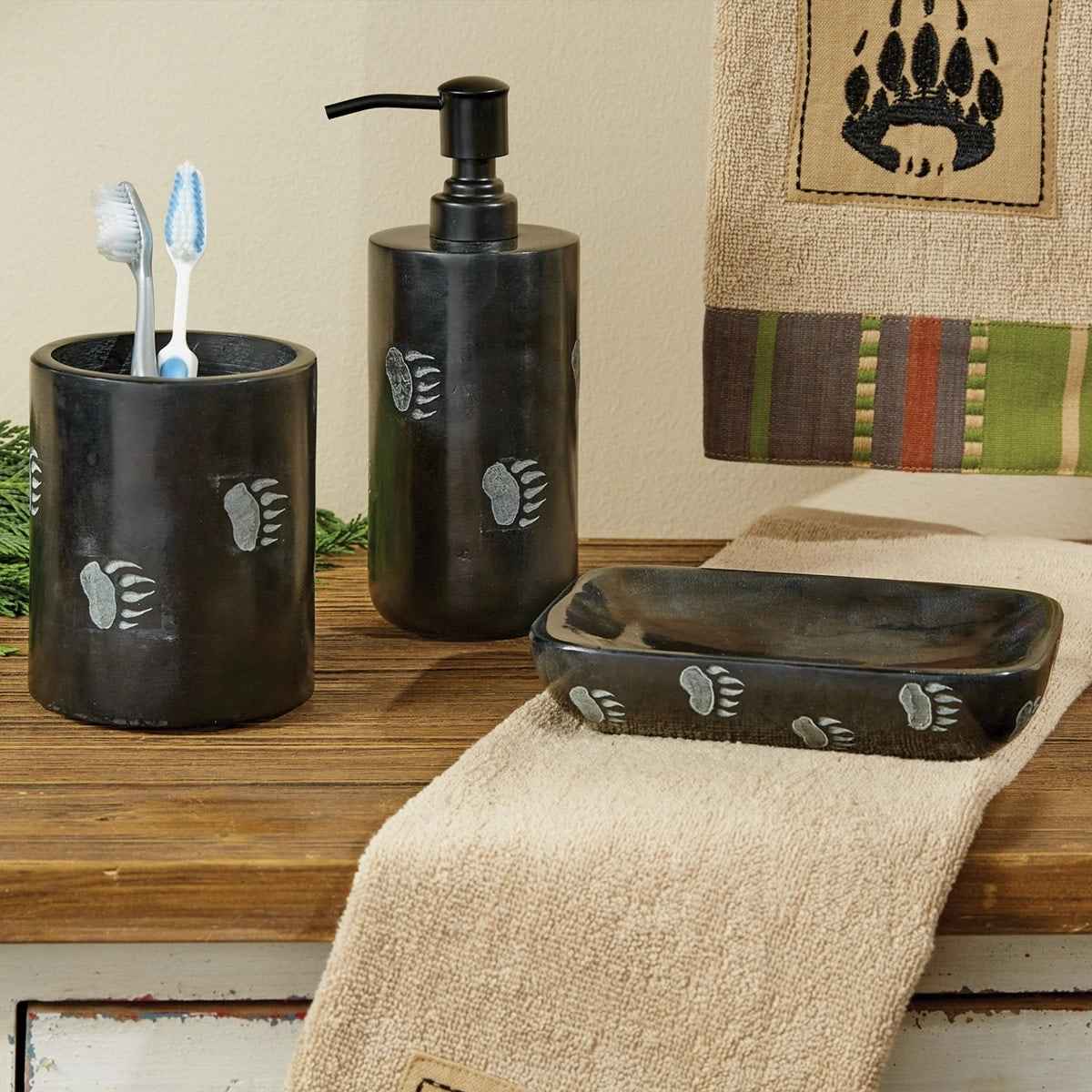 Park Designs Wild Woods Bear Toothbrush Holder - Black - 3.75 x 3.75 x 4.5