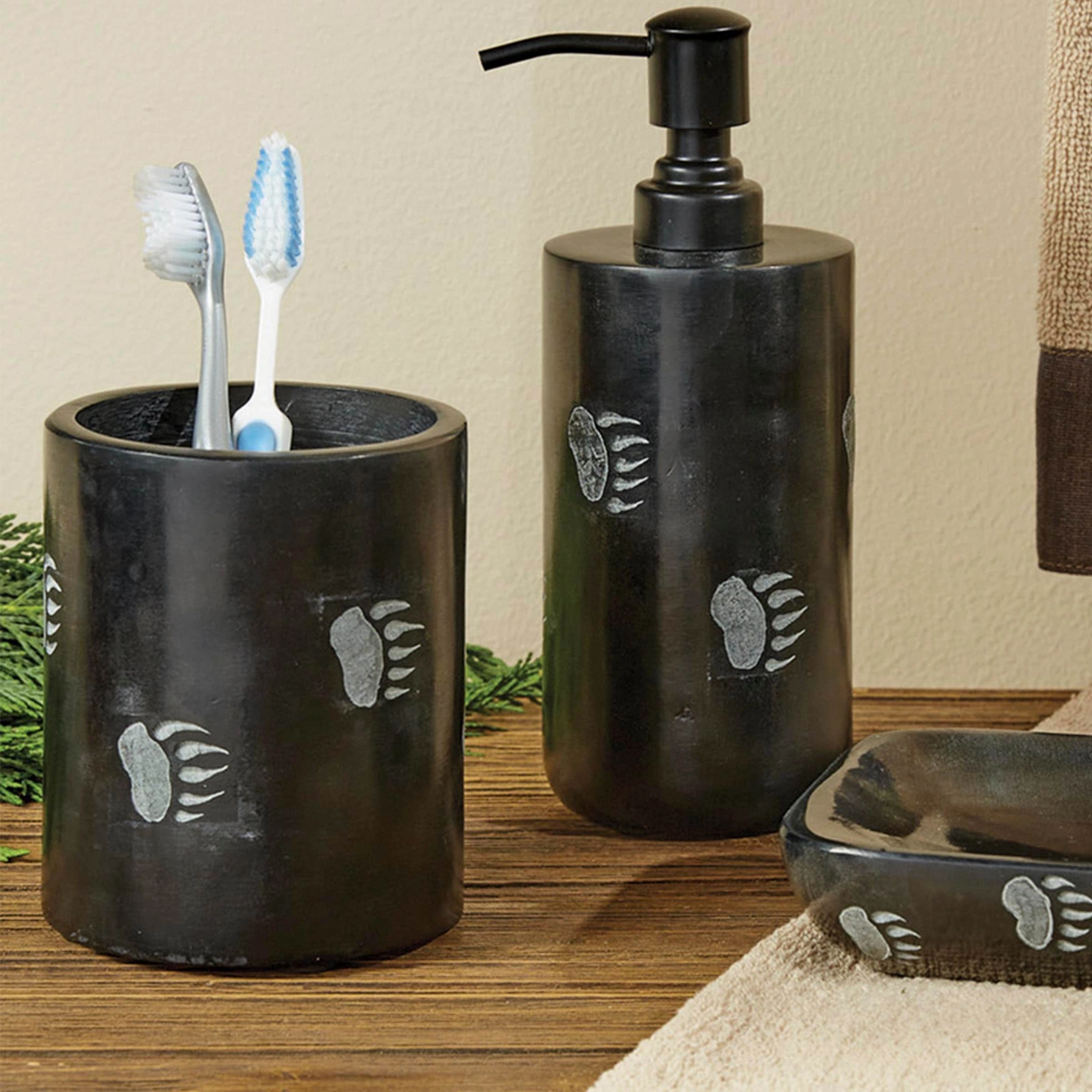 Park Designs Wild Woods Bear Toothbrush Holder - Black - 3.75 x 3.75 x 4.5