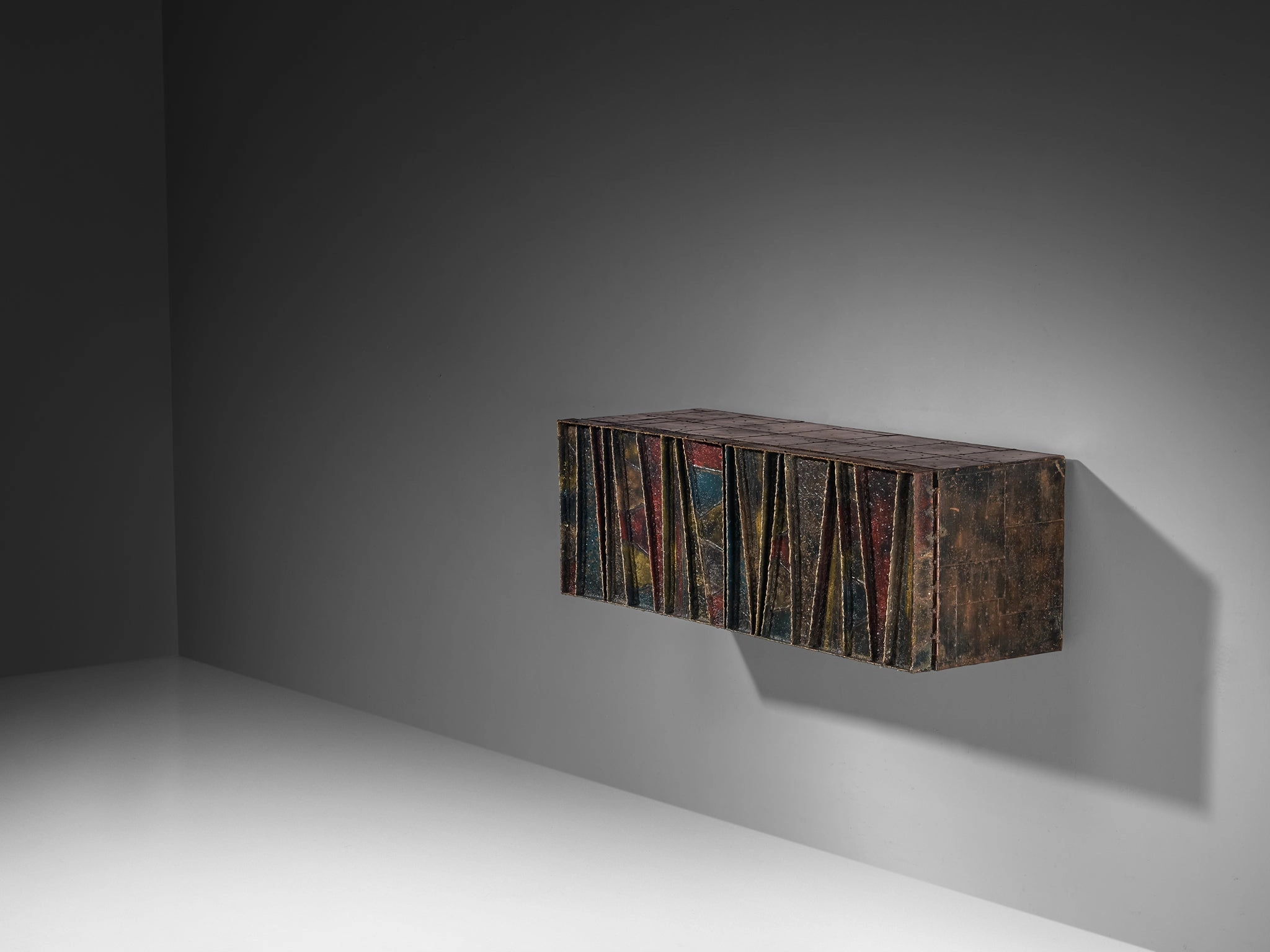 Paul Evans Deep Relief Wall-Mounted Sideboard in Welded Steel