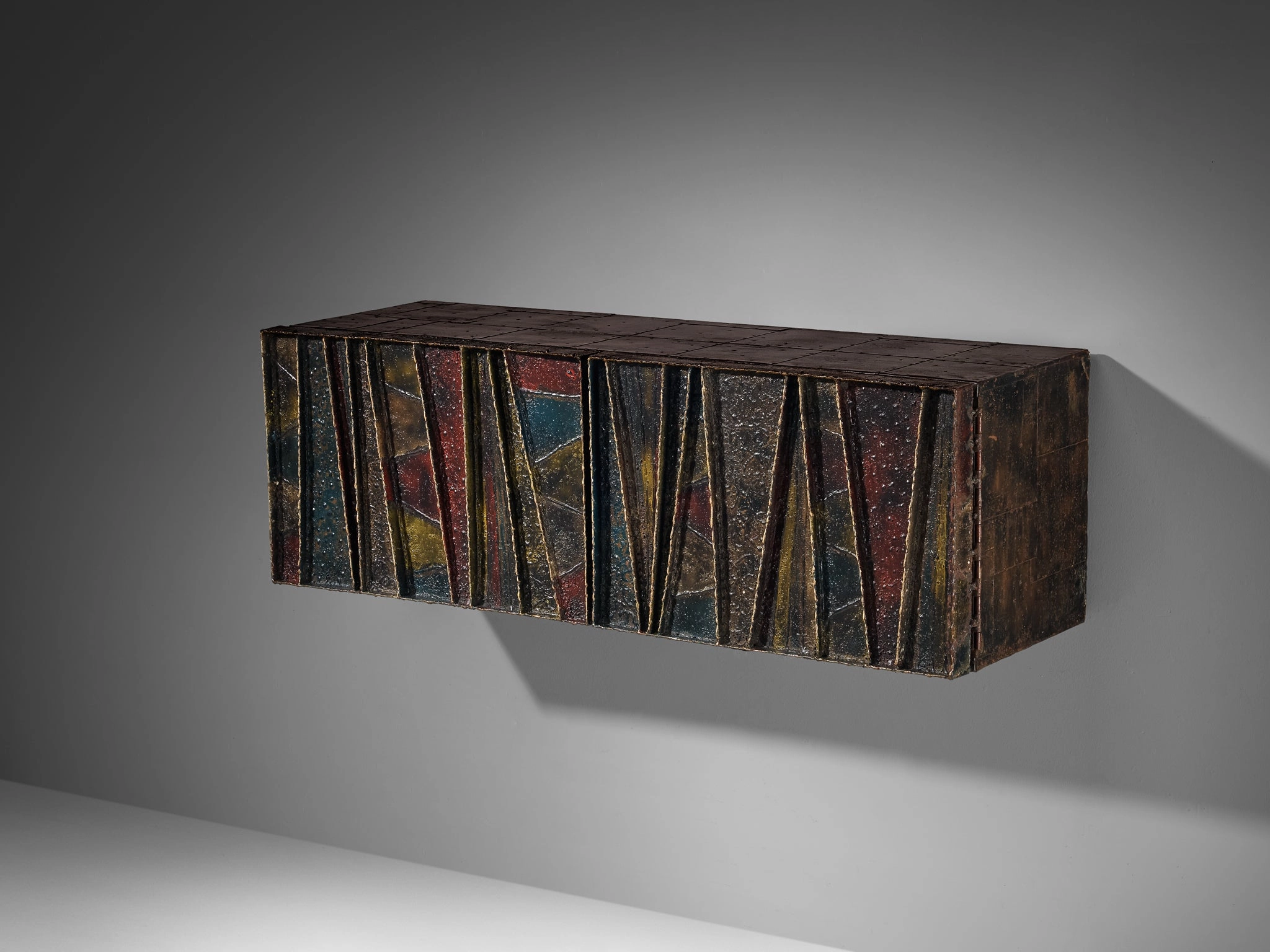 Paul Evans Deep Relief Wall-Mounted Sideboard in Welded Steel storage cabinet,organizer,furniture storage