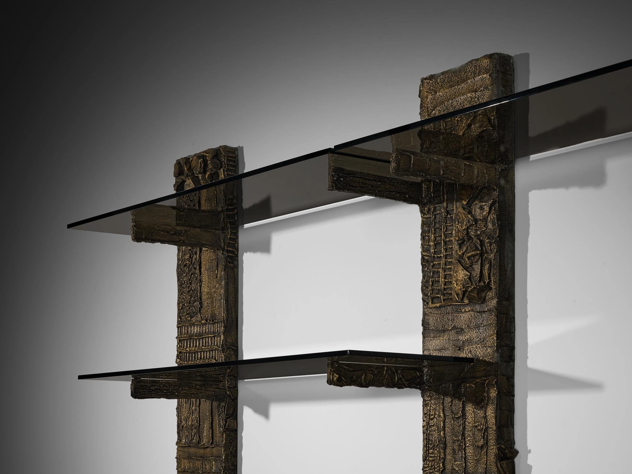 Paul Evans for Directional 'PE 68' Wall Unit in Bronzed Resin and Glass