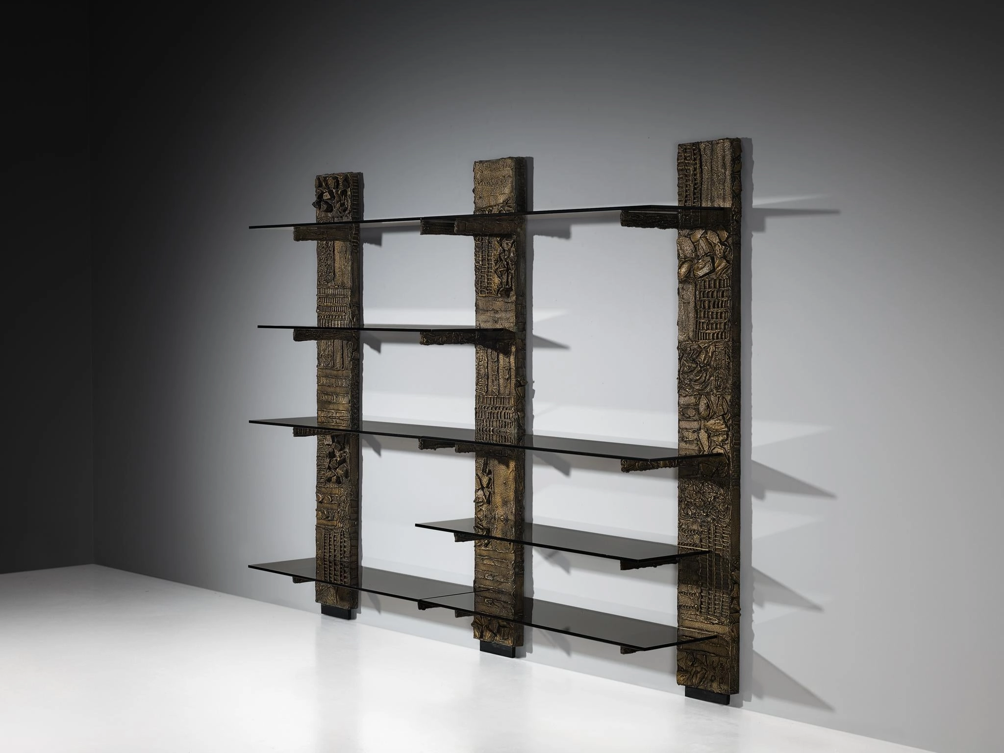 Paul Evans for Directional 'PE 68' Wall Unit in Bronzed Resin and Glass