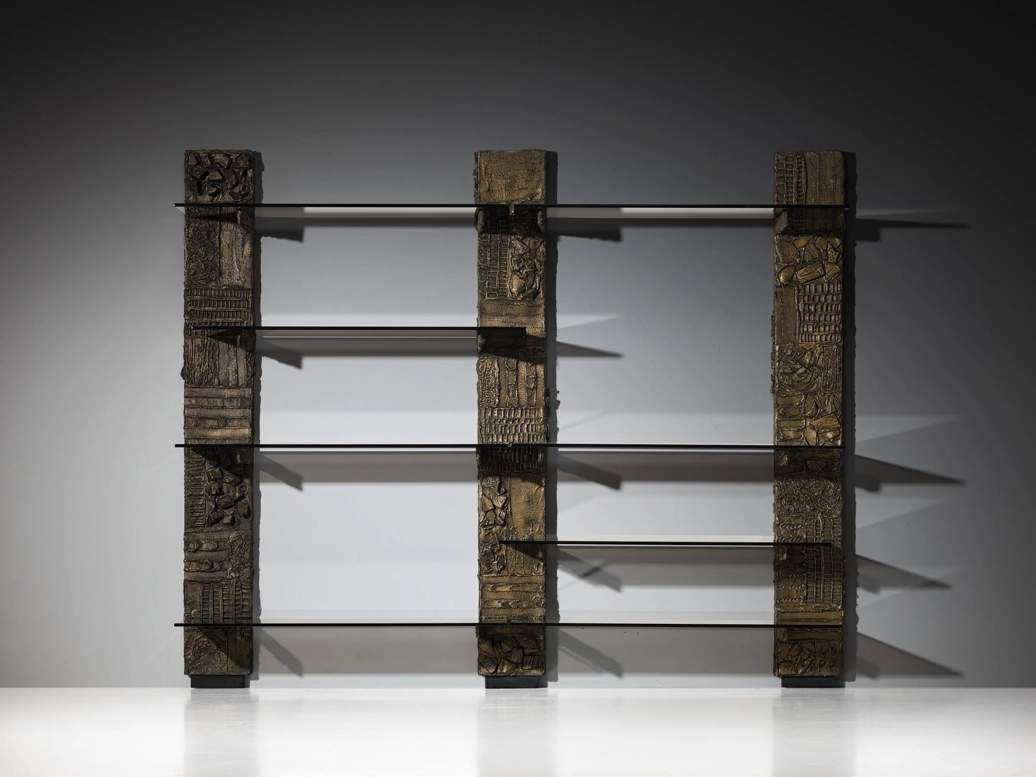 Paul Evans for Directional 'PE 68' Wall Unit in Bronzed Resin and Glass