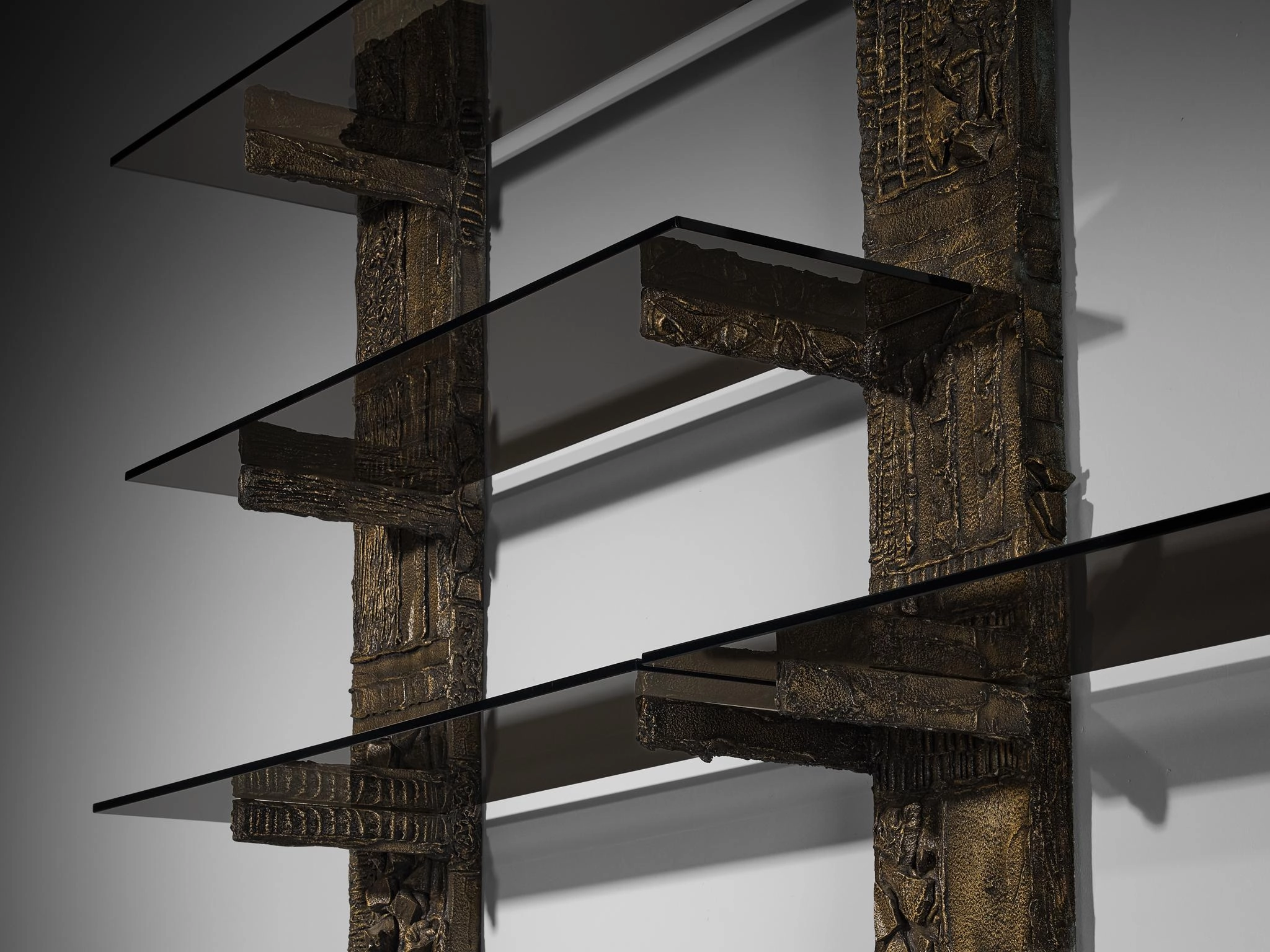 Paul Evans for Directional 'PE 68' Wall Unit in Bronzed Resin and Glass
