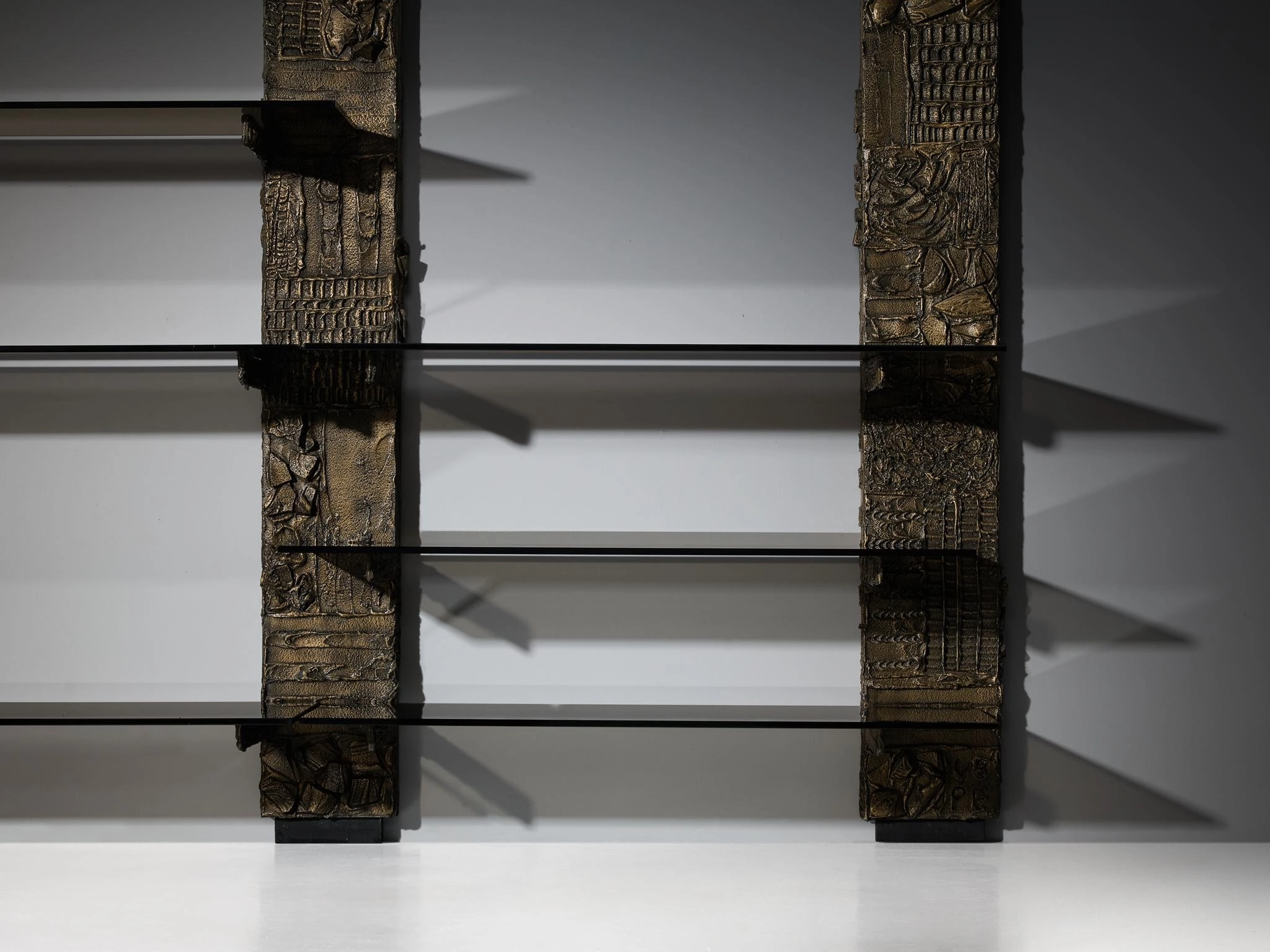 Paul Evans for Directional 'PE 68' Wall Unit in Bronzed Resin and Glass