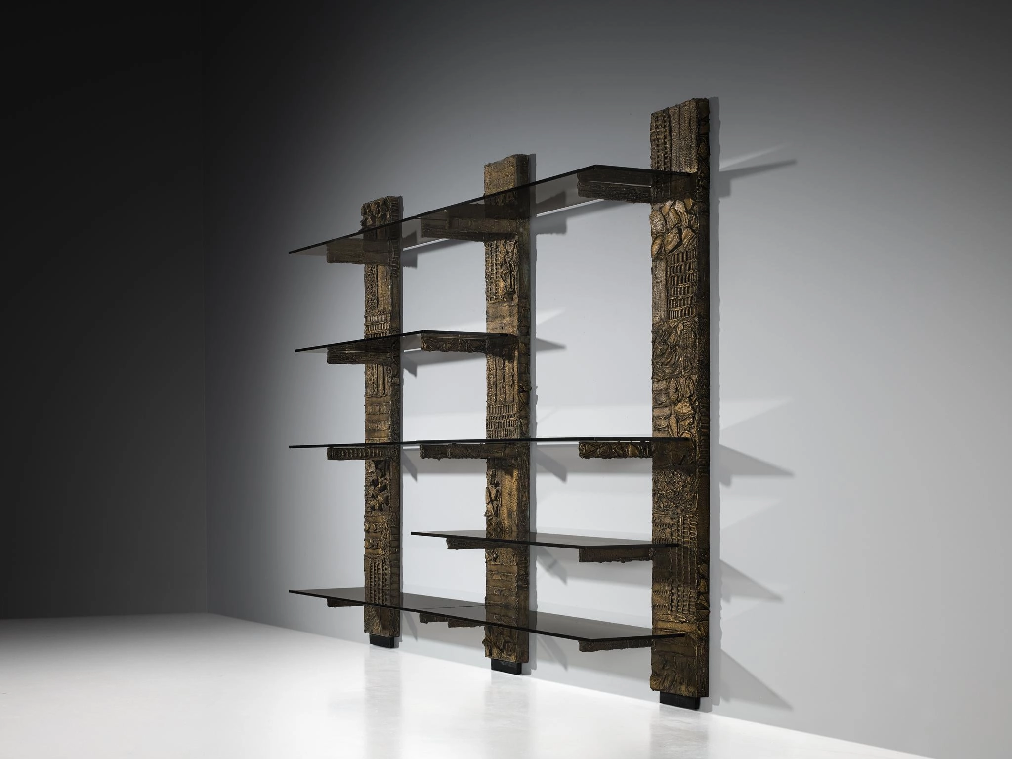 Paul Evans for Directional 'PE 68' Wall Unit in Bronzed Resin and Glass