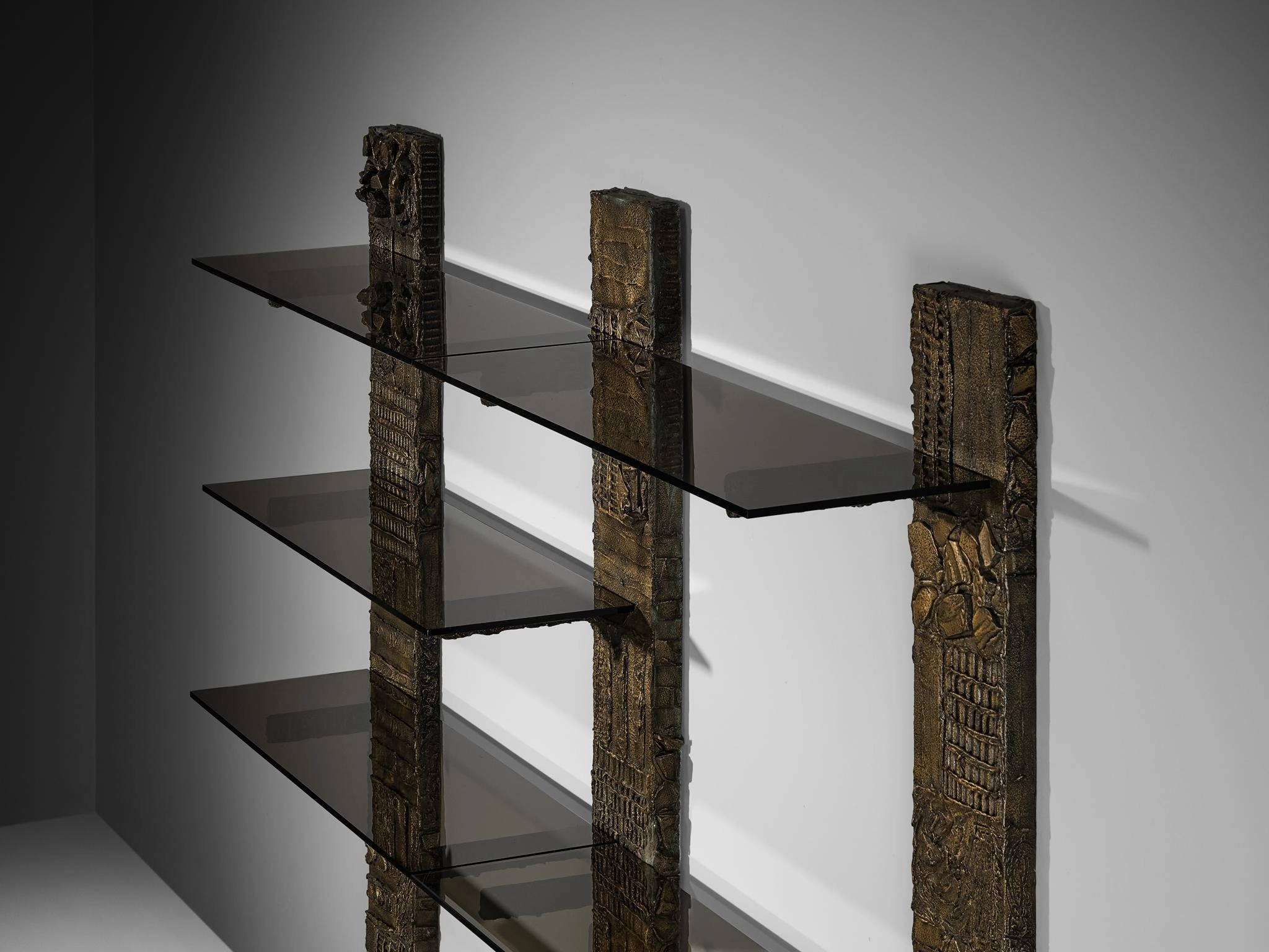 Paul Evans for Directional 'PE 68' Wall Unit in Bronzed Resin and Glass