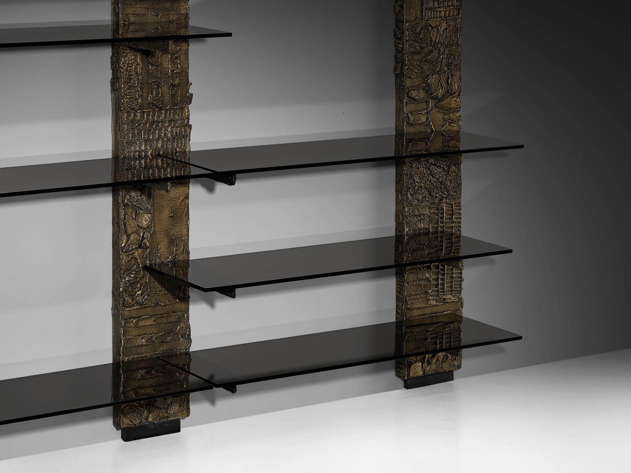 Paul Evans for Directional 'PE 68' Wall Unit in Bronzed Resin and Glass