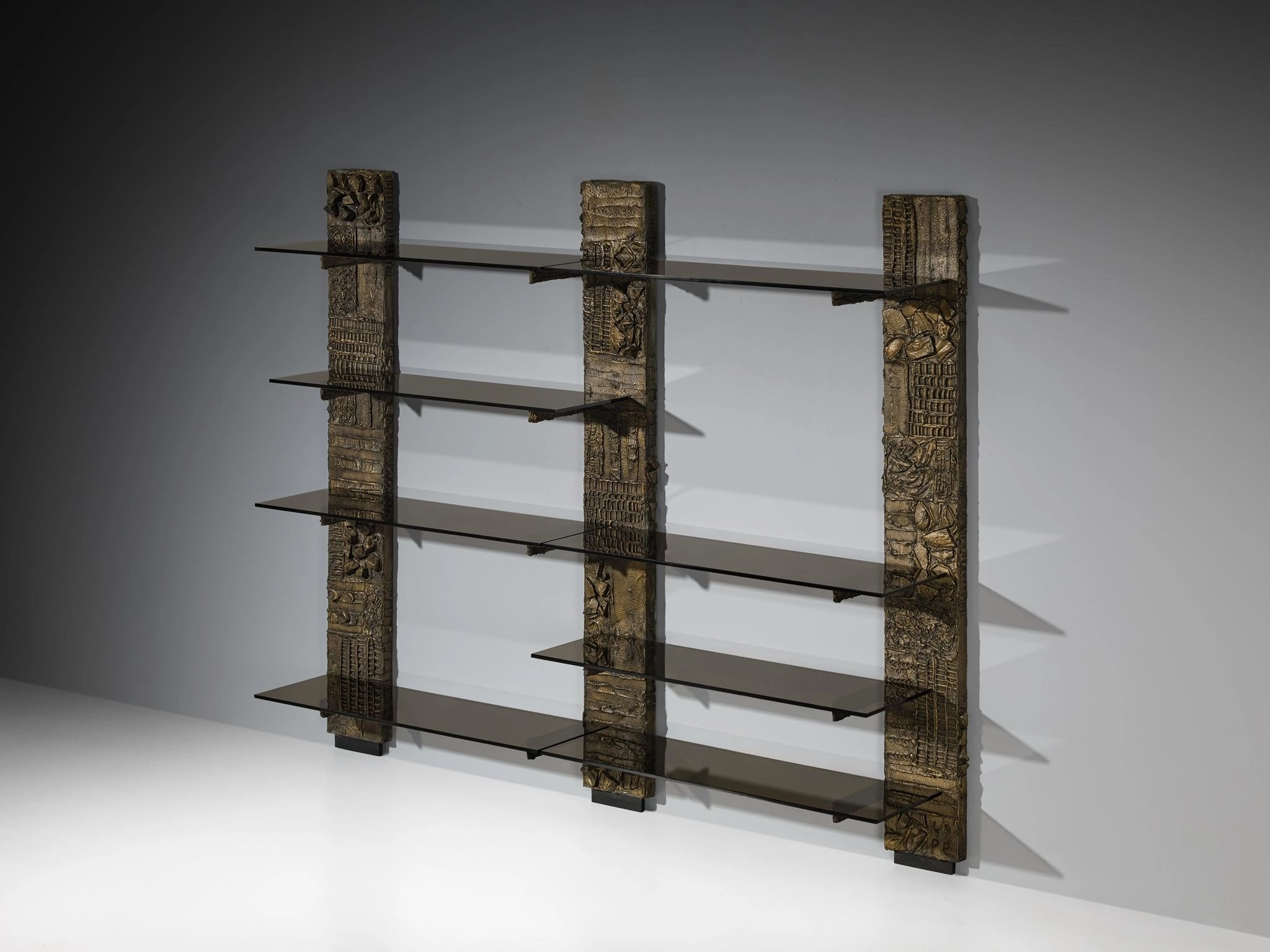 Paul Evans for Directional 'PE 68' Wall Unit in Bronzed Resin and Glass storage cabinet,organizer,furniture storage