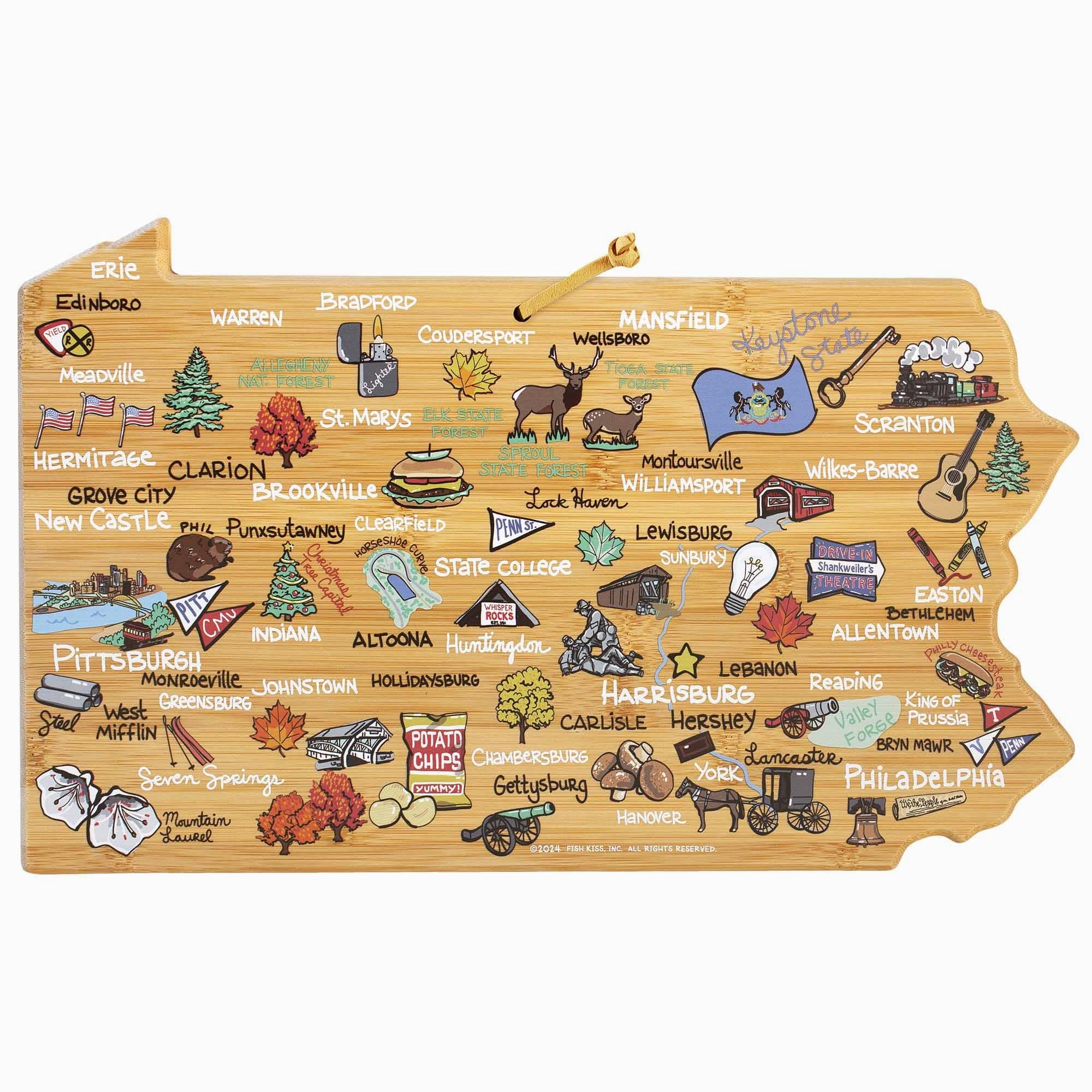 Pennsylvania Cutting Board with Artwork by Fish Kiss cutting board,chopping board,kitchen tools