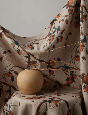 Persimmon Birds Flax Linen Fabric by Nathan Turner home decor,home accents,interior accessories