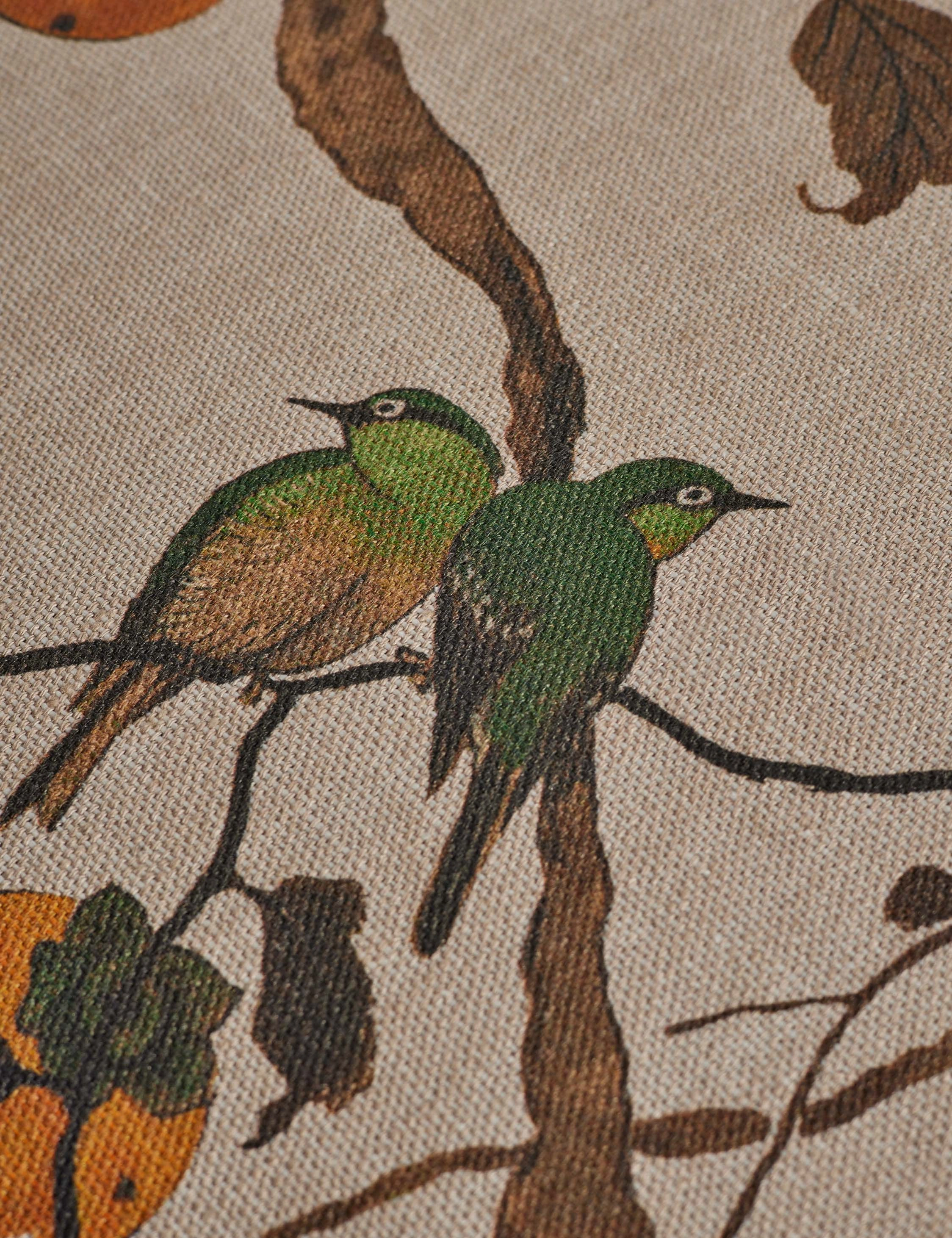 Persimmon Birds Flax Linen Fabric by Nathan Turner