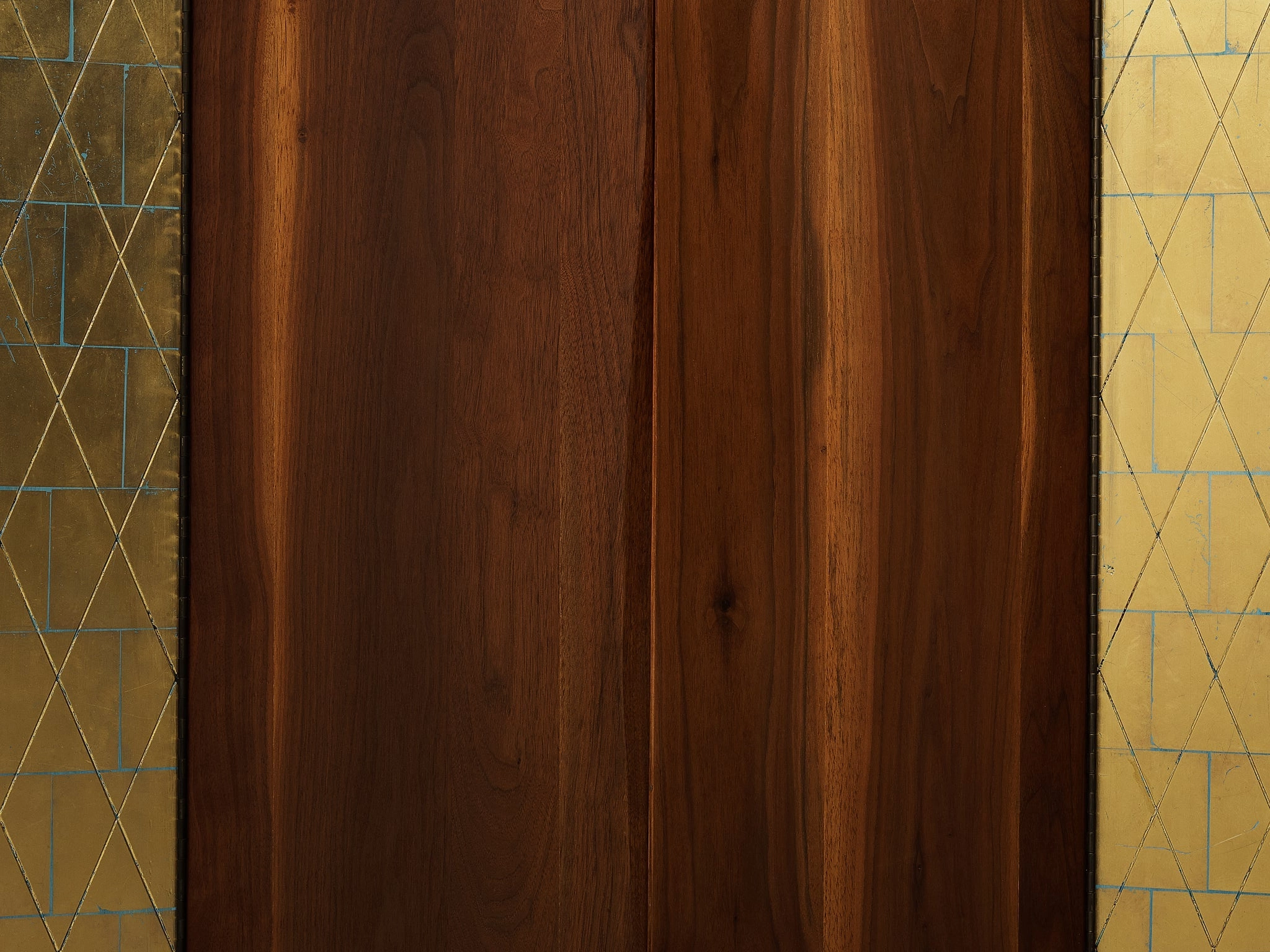Phillip Lloyd Powell Large Cabinet in Walnut and Gold Leaf