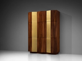 Phillip Lloyd Powell Large Cabinet in Walnut and Gold Leaf storage cabinet,organizer,furniture storage