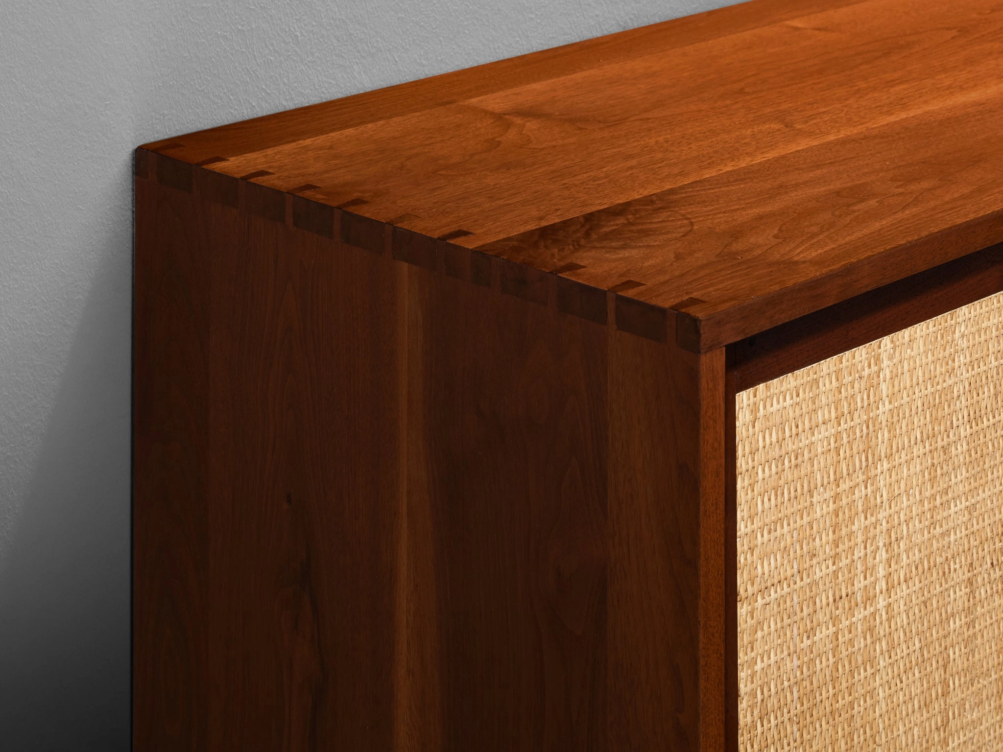 Phillip Lloyd Powell Long Wall-Mounted Sideboard in Walnut and Seagrass
