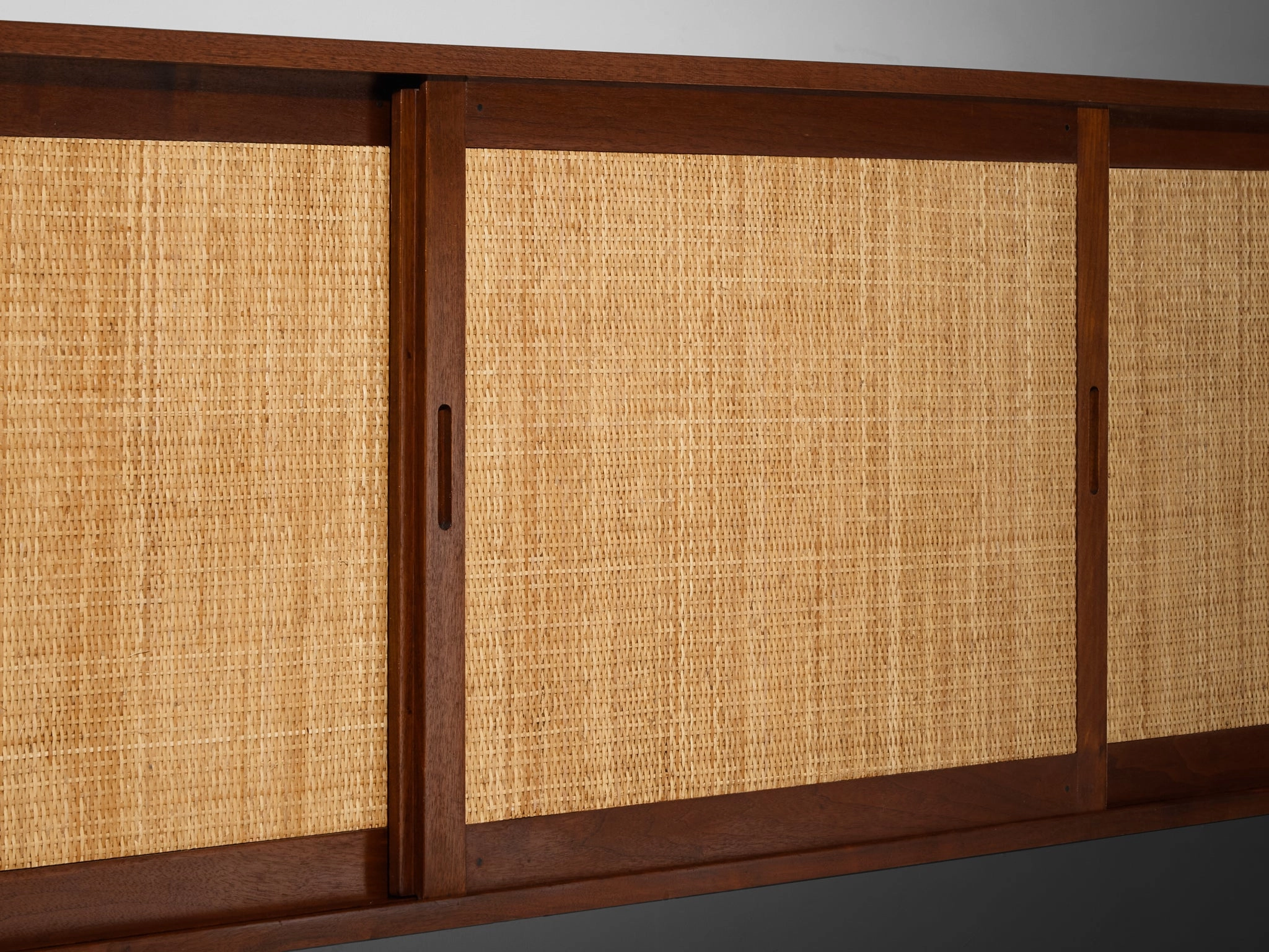 Phillip Lloyd Powell Long Wall-Mounted Sideboard in Walnut and Seagrass