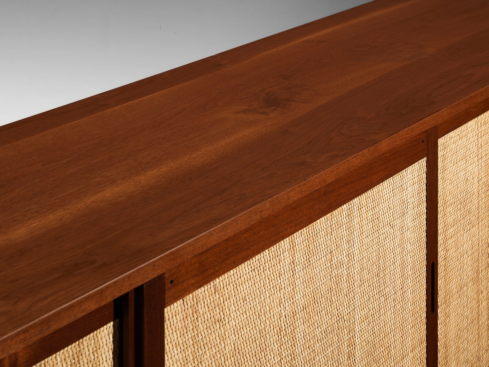 Phillip Lloyd Powell Long Wall-Mounted Sideboard in Walnut and Seagrass